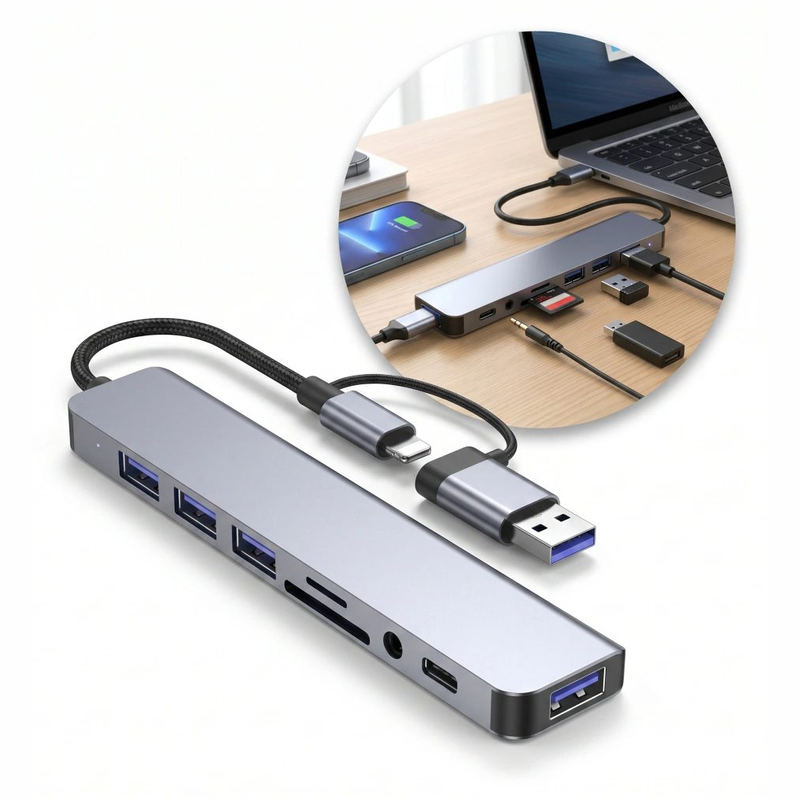 ADAPTADOR HUB 8 EN 1 USB-C HUB-12 lector SD