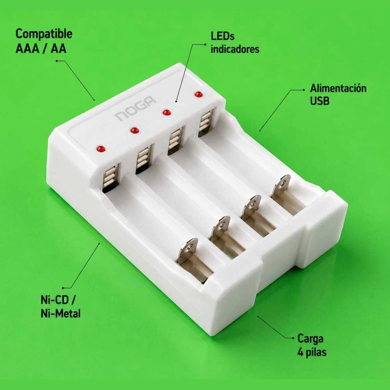 Cargador De Pilas Recargables Noga Ng-5900 Usb AA Y AAA - foto 2