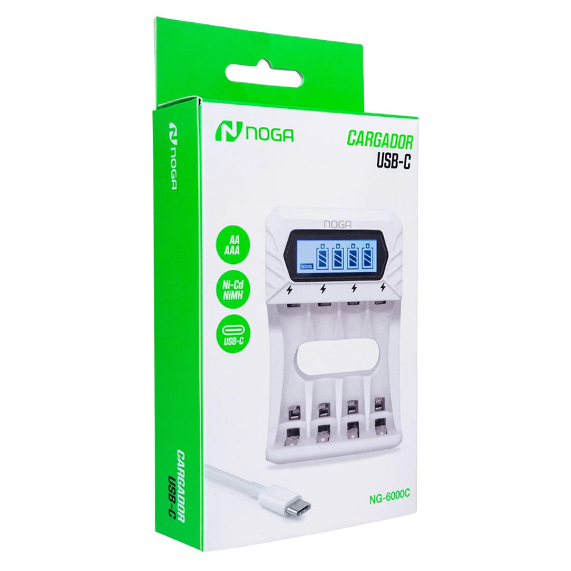 Cargador De Pilas Recargables Noga Ng-6000c Usb-c AA y AAA - foto 2