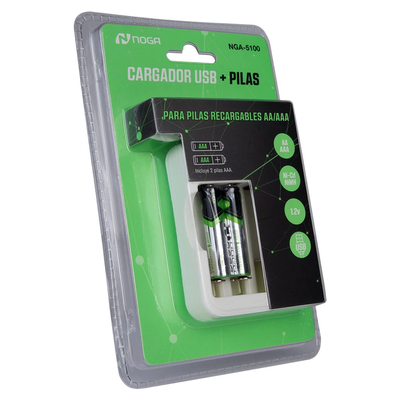 Cargador De Pilas Recargable Noga Usb + 2 Pilas AAA 1100mah - foto 2