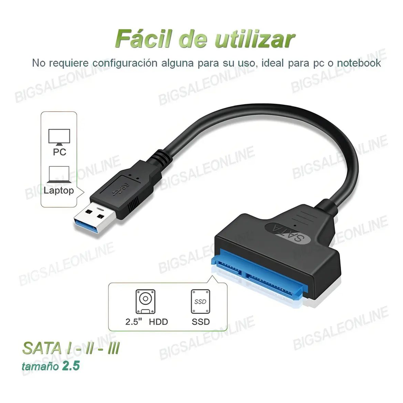 Cable Adaptador Usb 3.0 A Sata 2.5 Hdd Disco Rigido Noga Usb - foto 3