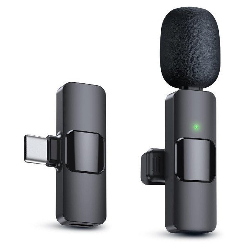 Micrófono Dinámico Inalámbrico Corbatero K9 USB-C Android iPhone negro