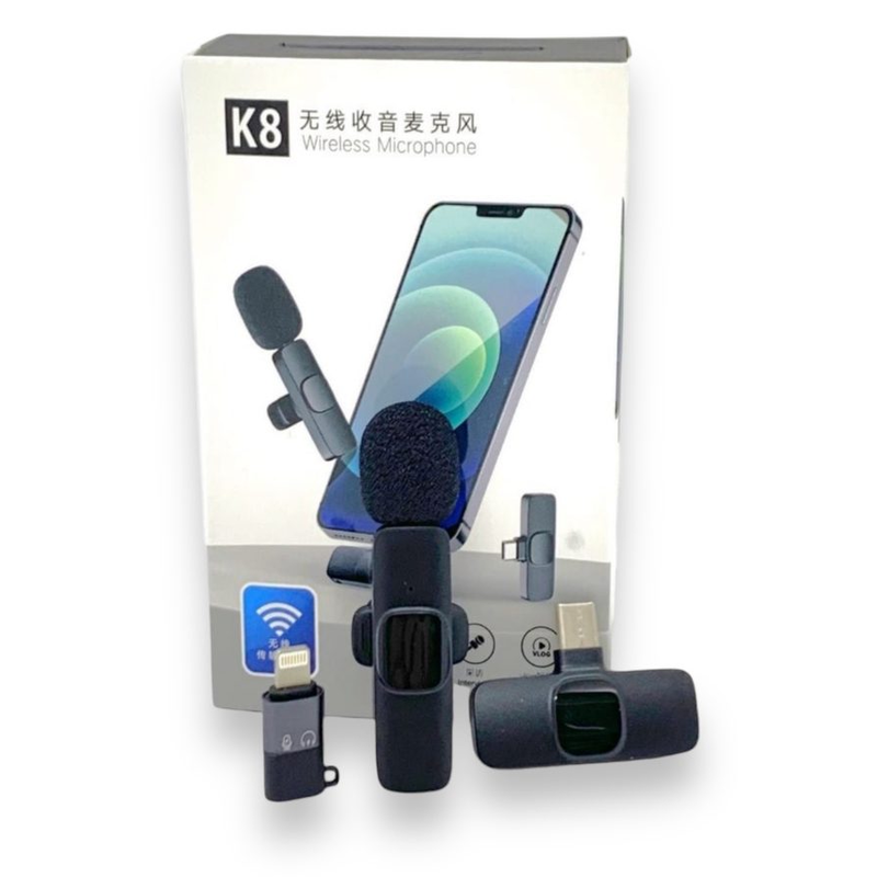 Micrófono Dinámico Inalámbrico Corbatero K9 USB-C Android iPhone negro - foto 2