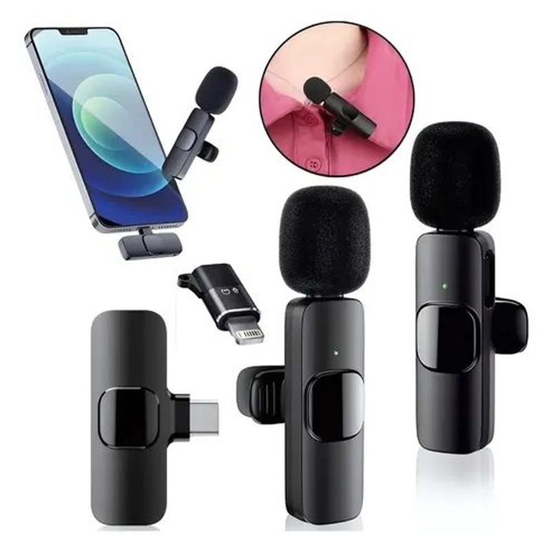 2x Micrófono Dinámico Inalámbrico Corbatero K9 USB-C Android iPhone negro - foto 2