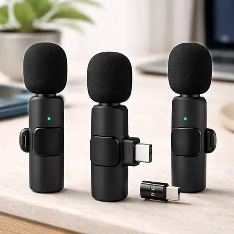 2x Micrófono Dinámico Inalámbrico Corbatero K9 USB-C Android iPhone negro - foto 3
