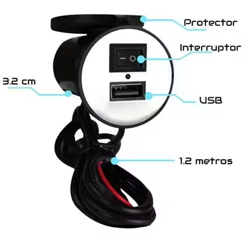 Cargador USB para moto 12V - 9V a 5V 1A con interruptor - foto 3