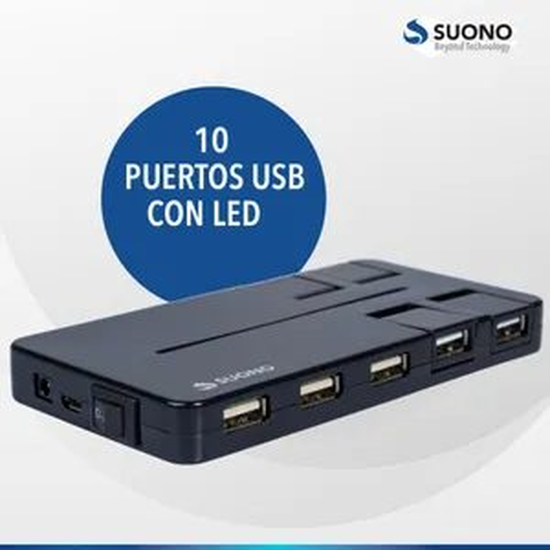 Hub Usb 10 Puertos Luz Led Suono Negro - foto 2