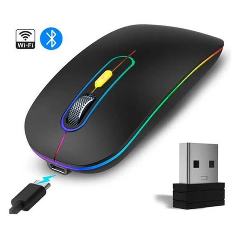 Mouse Inalámbrico Recargable Led Dual Bluetooth Y Wifi Receptor Usb Portátil - foto 1