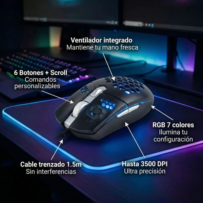 MOUSE GAMER RGB CON VENTILACIÓN Noga Stormer Wind - foto 3