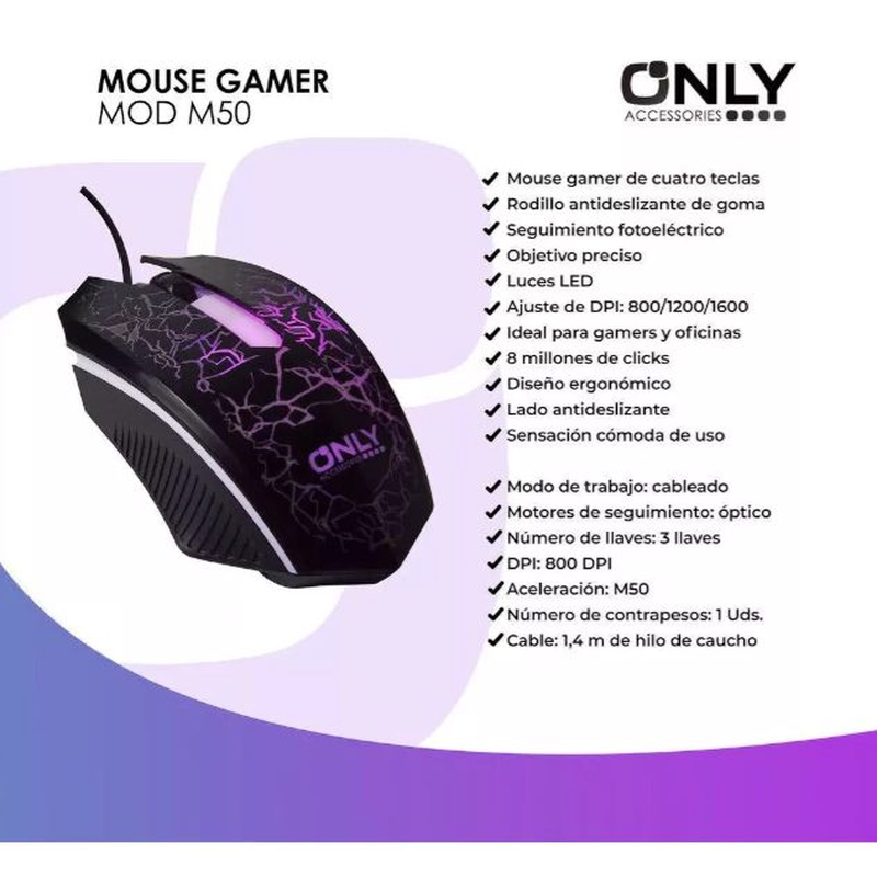Mouse gamer RGB led 1600Dpi con cable M50 only - foto 2