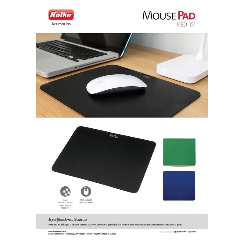 Mouse Pad Kolke Ked-151 Antideslizante Tela 22x20cm Oficina - foto 2