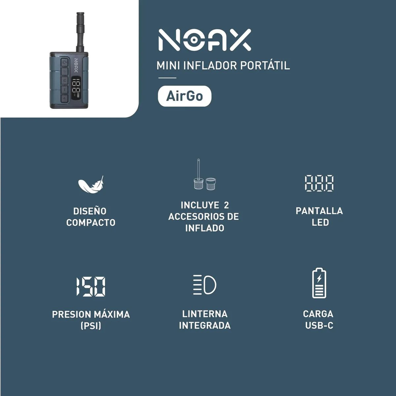 Mini Compresor Portátil Noax Air Go Para Auto Bicicleta - foto 2