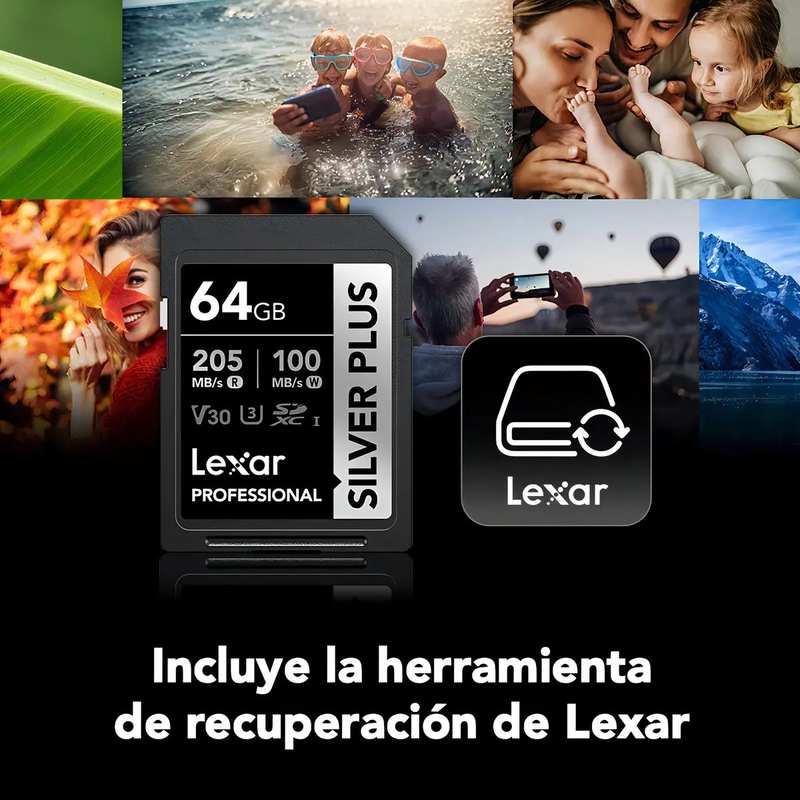 Tarjeta de Memoria Sd para cámaras fotográficas Lexar Silver Plus Sdxc 64gb U3 V30 4k 205mb/s - foto 4