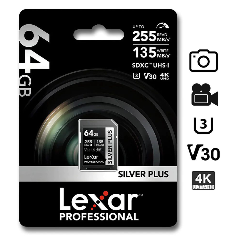 Tarjeta de Memoria Sd para cámaras fotográficas Lexar Silver Plus Sdxc 64gb U3 V30 4k 205mb/s - foto 2